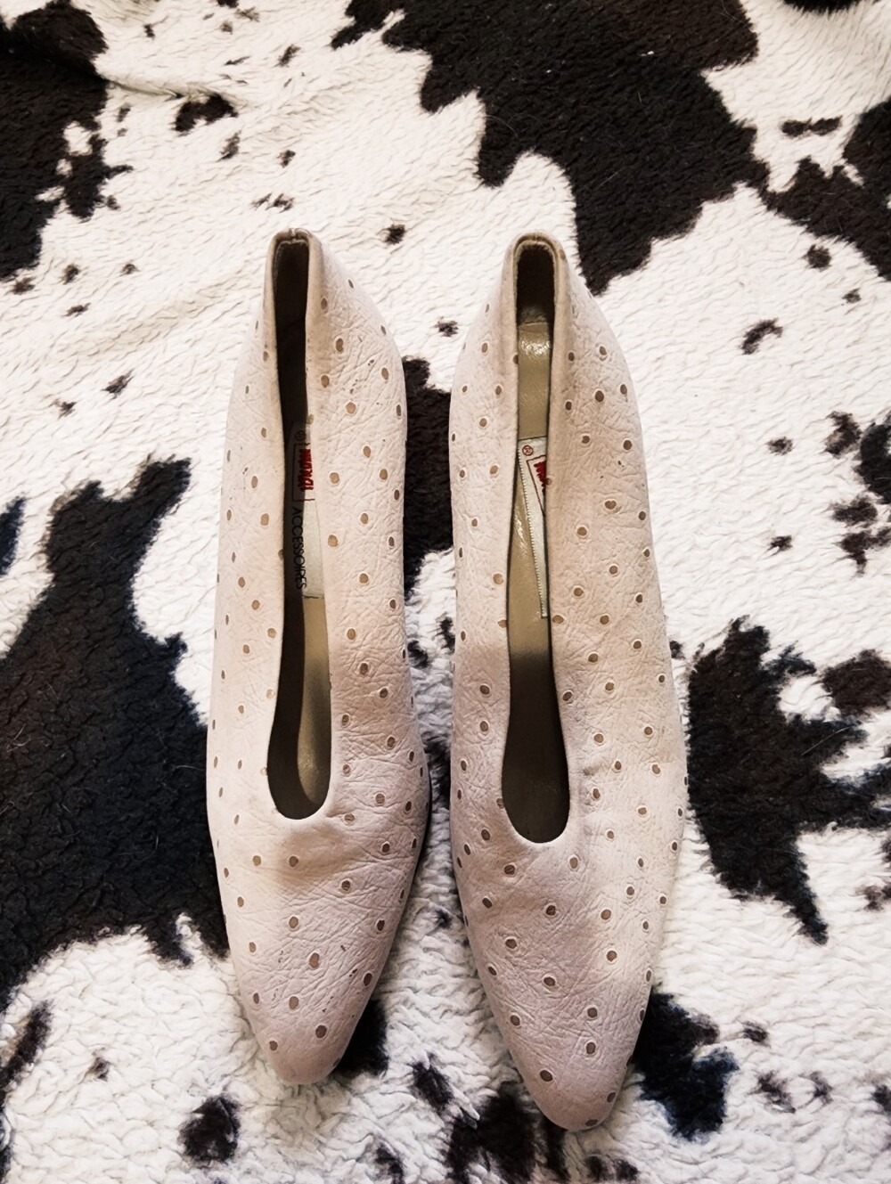 WOMEN'S 80'S LEATHER POLKA DOT HEELS - TAN